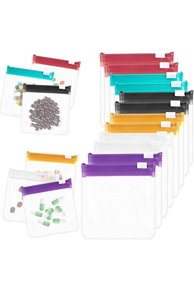 Reusable Medicine Storage Bag Sliding Lock Portable Travel Plastic Frosted 12-Pack