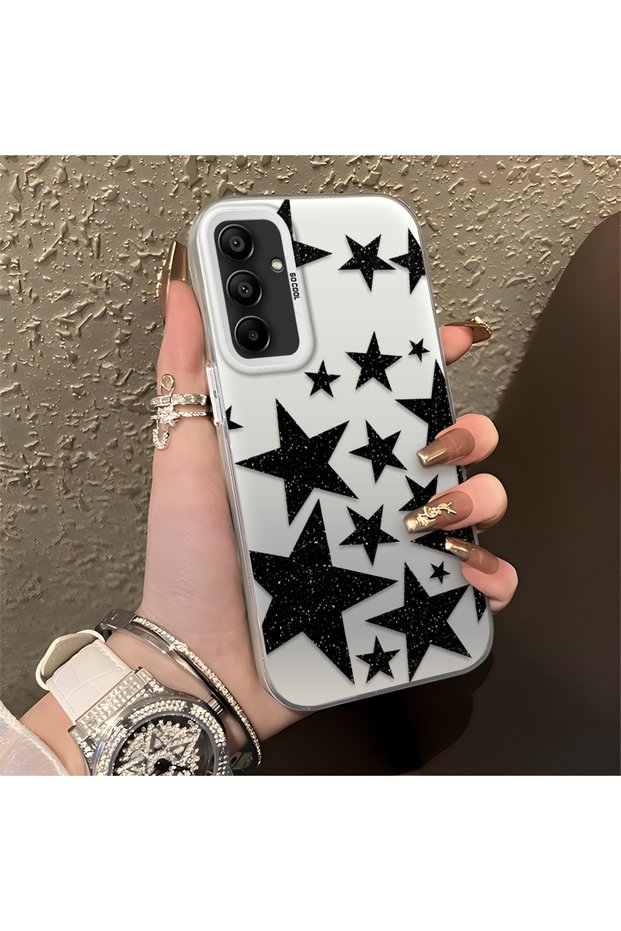 Samsung Galaxy A15 4G/5G Compatible High-Quality Plain Print Black Star Pattern Cool Silicone Case