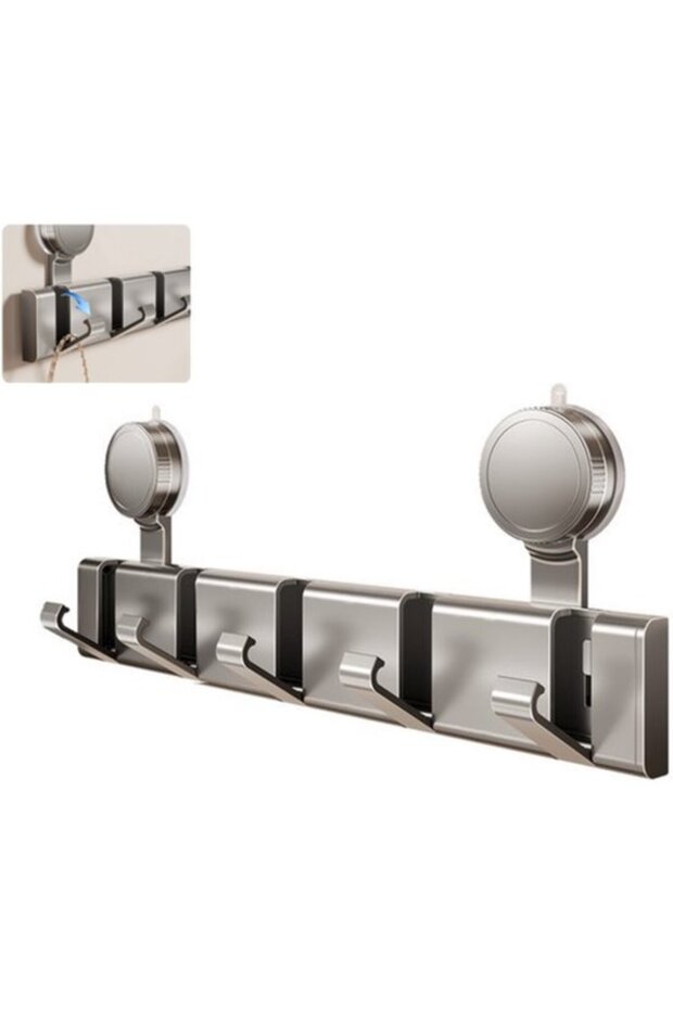 Suction Cup Wall Coat Rack (37.8x6.2cm), 5 foldable hooks wall rack for coats, keys & umbrellas.