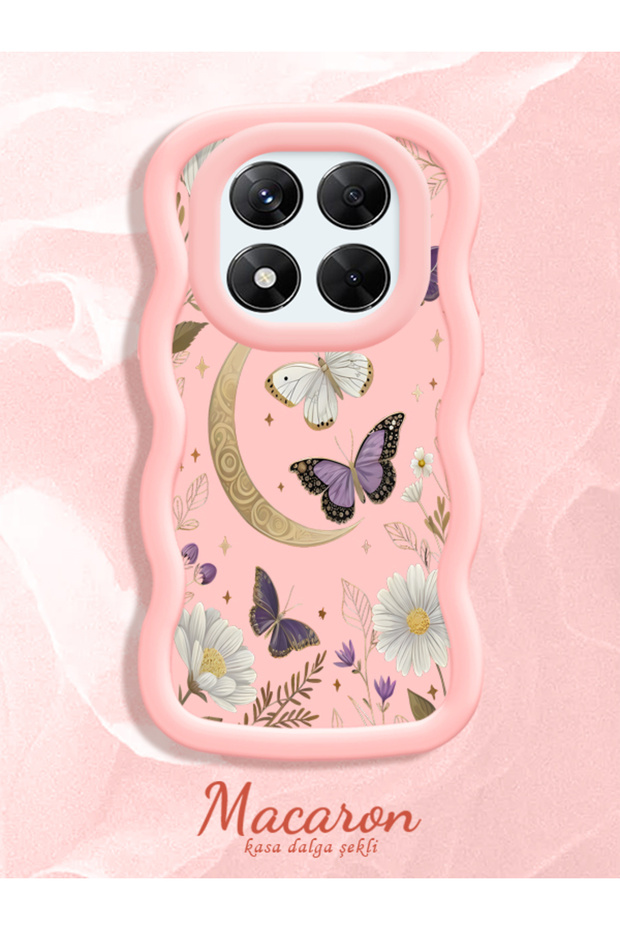 Redmi Note 14 Pro 4g Compatible Wavy Frame Moon Butterfly and Flower Pattern Silicone Phone Case