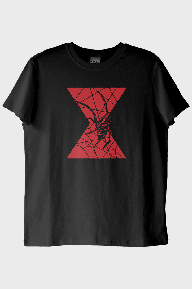 Blackwidow Red Spider Themed Printed Black T-Shirt