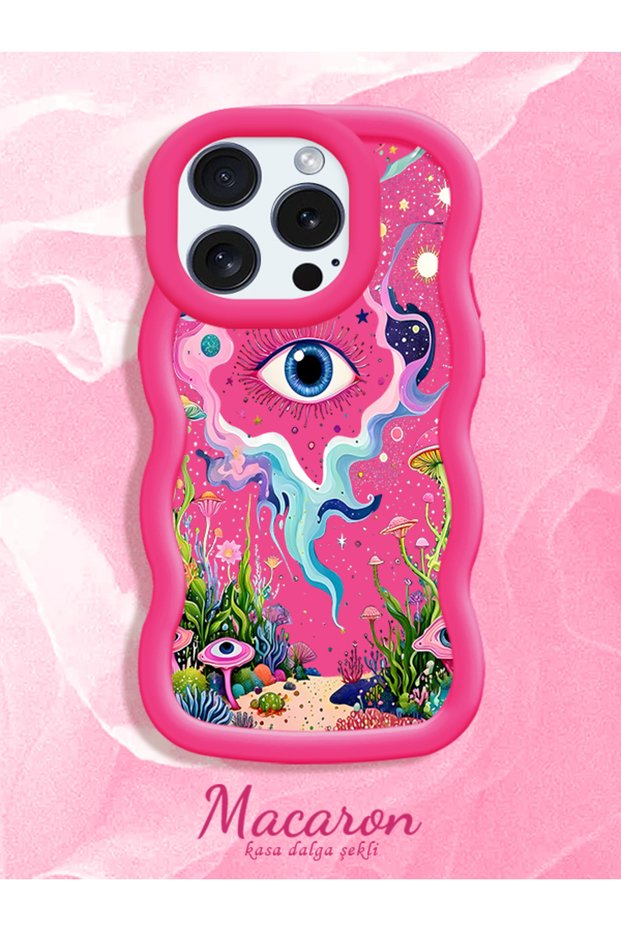 iPhone 16 Pro Max Compatible Colorful Psychedelic Eye Mushroom Illustration Flat Print Case