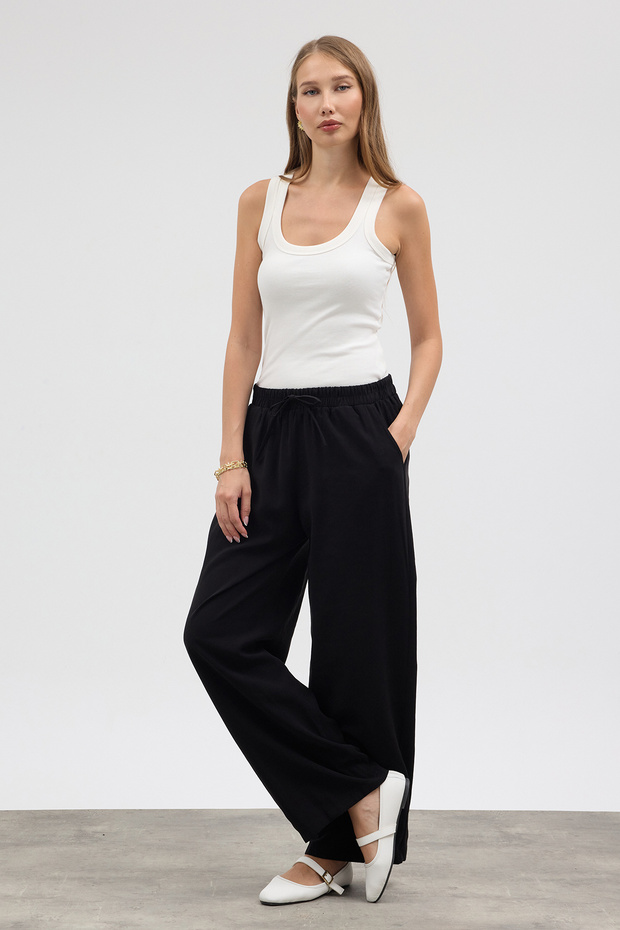 Modal Trousers with Elastic Waist - Black