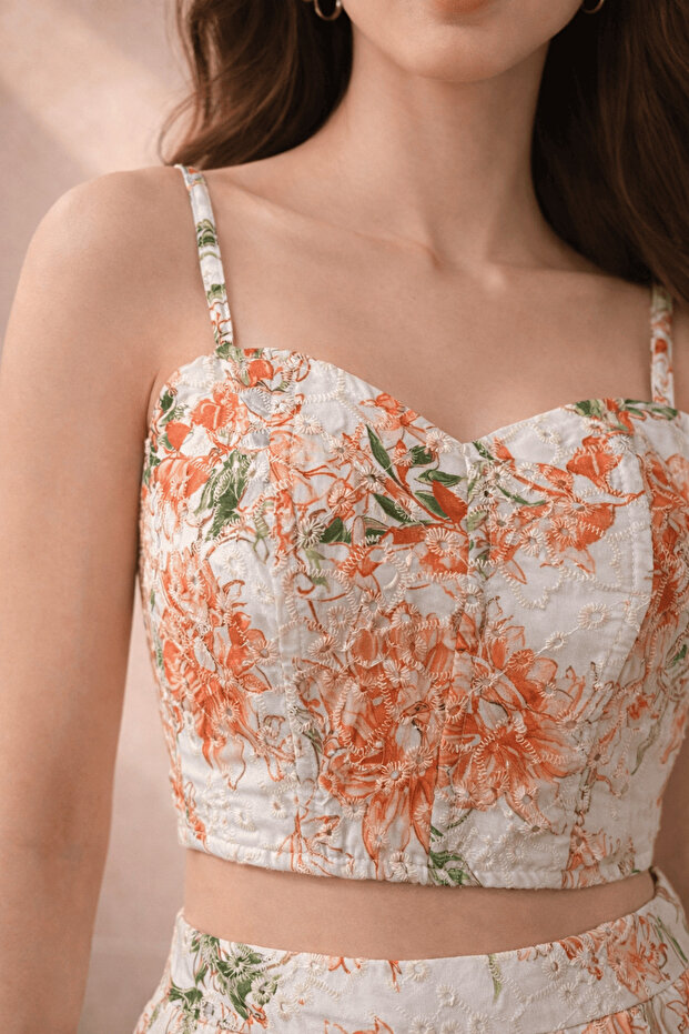 Short Blouse with Thin Floral Print Straps