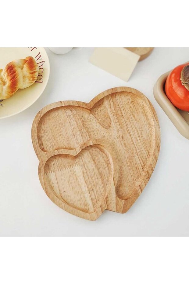 1 Piece Double Heart-Shaped Wooden Serving Dish – Cheese Plate & Salad Bowl, Reusable Eating Bowl for Desserts, Snacks, Cakes & Fruit