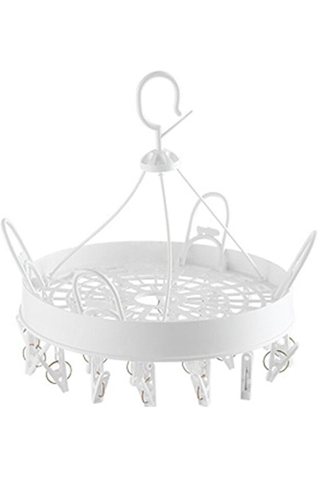 Underwear Drying Rack, with Clips, Non-Slip Rotating Clothes Drying Rack, 360 Degree Rotatable Drip Dryer, Hanging Drying Rack for Socks, Underwear, Scarves,(White round shape)