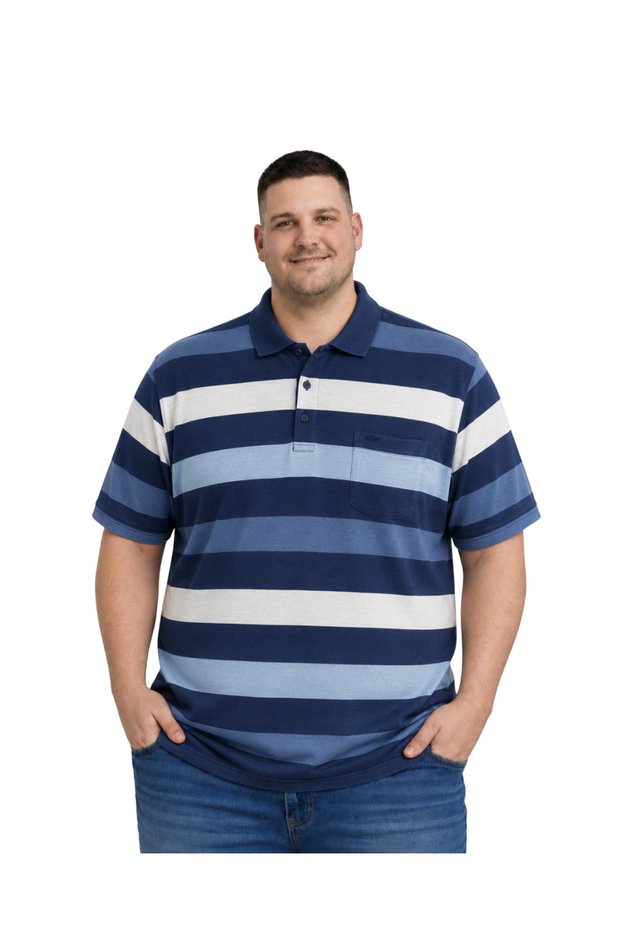 Men's Large Size Indigo Thick Striped Pique T-Shirt 3Xl-4Xl-5Xl-6Xl