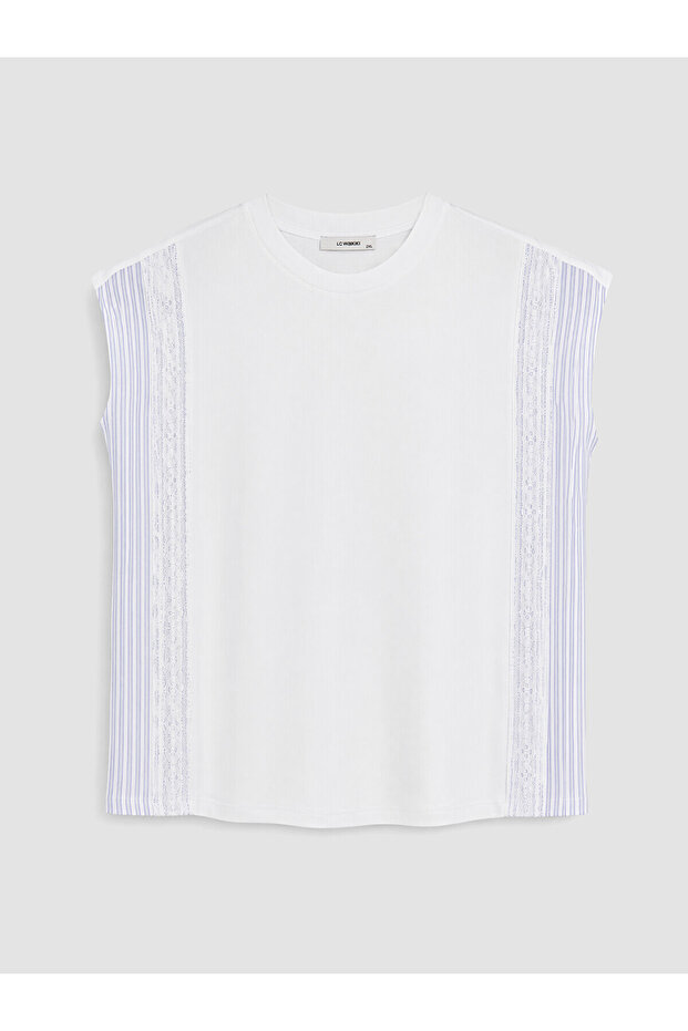 Two Mt Shop Quality Plus Size Striped Blouse with Lace Detail