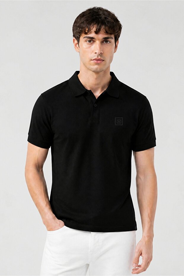 Men Classic Fit Embroidered Logo Short Sleeve Polo Shirt, Black