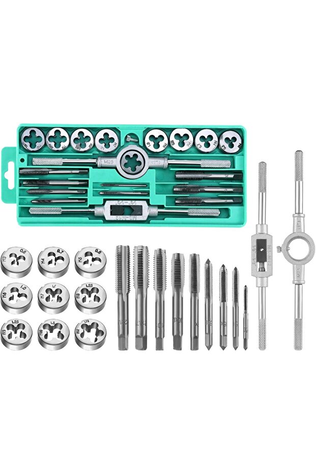 20-piece tap and die set, M3-M12 threading kit, suitable for internal and external threads.