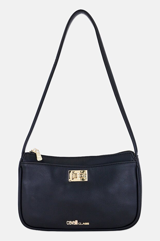 Women Brand Logo Shoulder Bag, Black