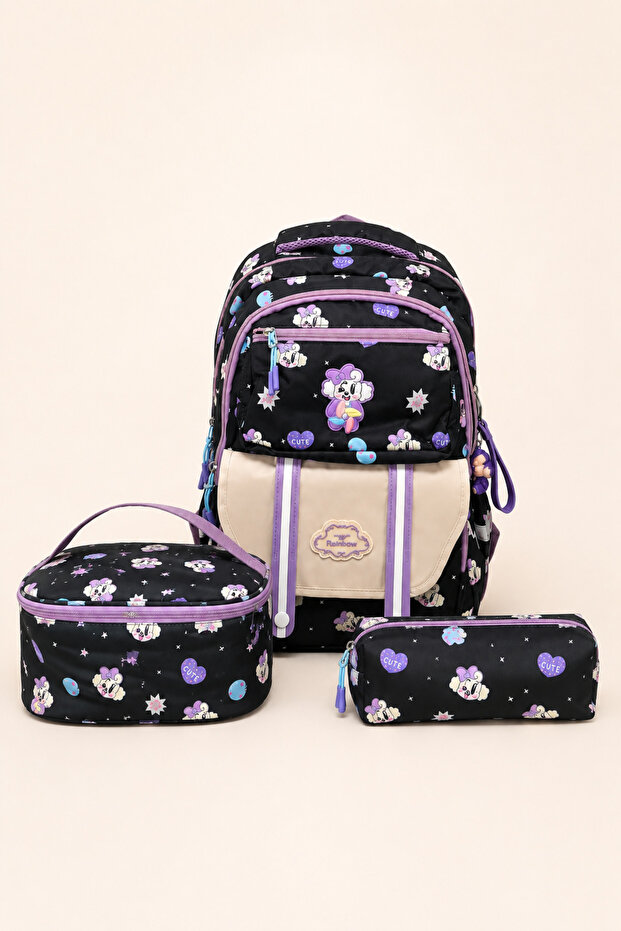 Primary School Middle School 3-Piece School Bag Set Orthopedic Multi-Compartment Lightweight Lunch Bag Pencil Holder
