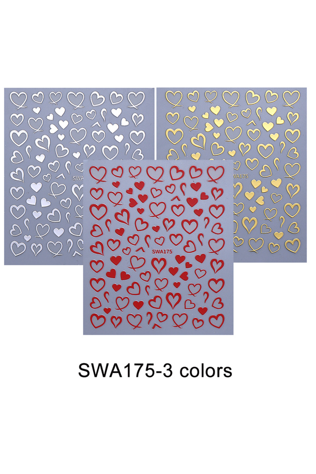 SWA175-3 colors 3pcs Valentine's Day Nail Art Stickers 3D Black White Pink Lines Love Heart Nail Dec