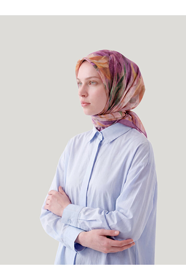 Nevbahar Floral Point Patterned Double-Sided Scarf - Pink Purple