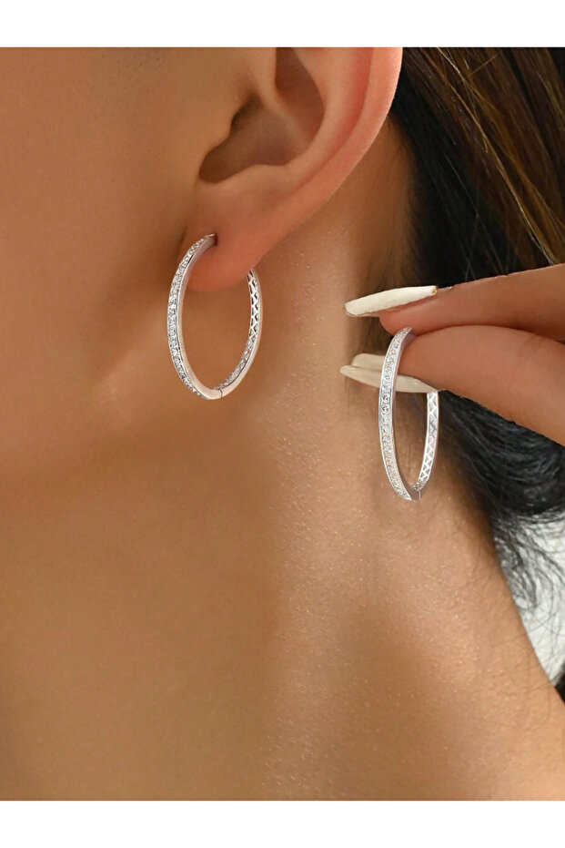 Silver 925 Sterling Silver Advanced Sparkling Full Zircon Hoop Earrings for Women Anniversary Engage