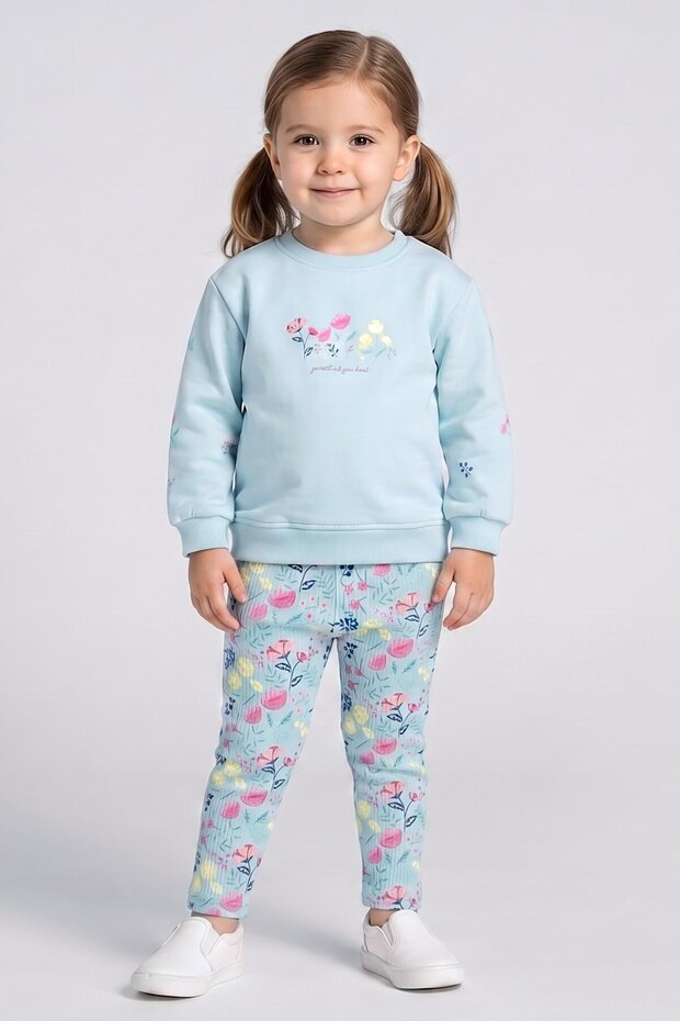 Floral Patterned Baby Girl Sweatshirt and Leggings Set