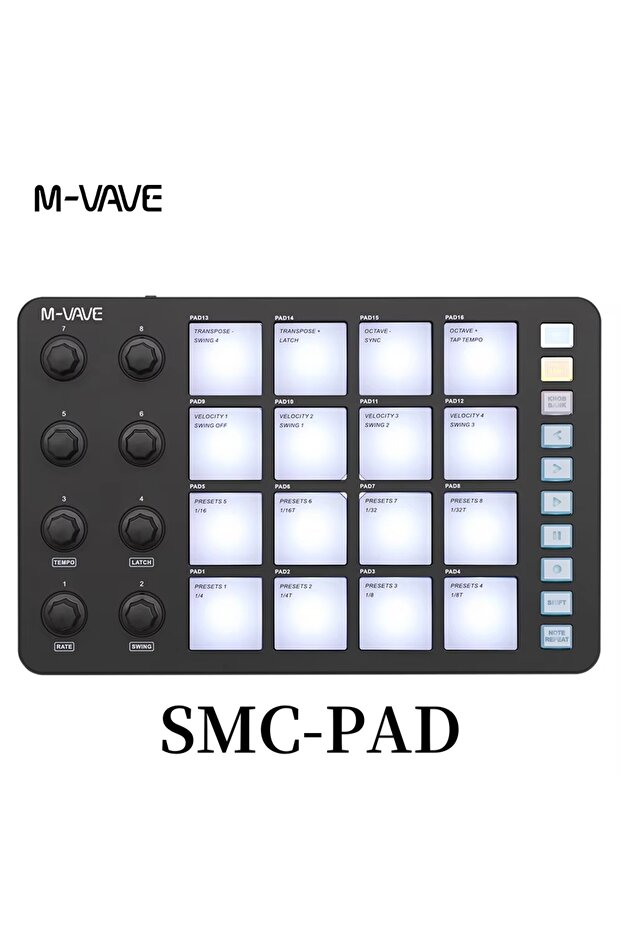 لوحة مفاتيح SMC-PAD سوداء M-VAVE SMC-PAD وحدة تحكم MIDI لاسلكية مناسبة للوحة مفاتيح الإيقاع، واجهة USB-C
