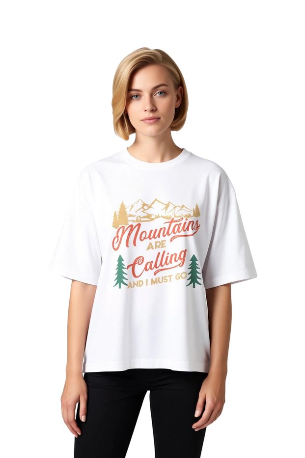 Women's Oversize T-Shirt Mountain Landscape Retro Printed Adventure Themed Relaxed Fit Casual Wear Modern