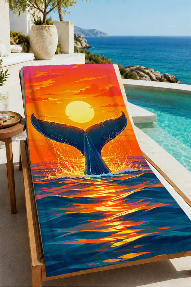 Modern Whale Tail Sunset Patterned 70X150 Beach Towel - Digital Printed Bath Towel