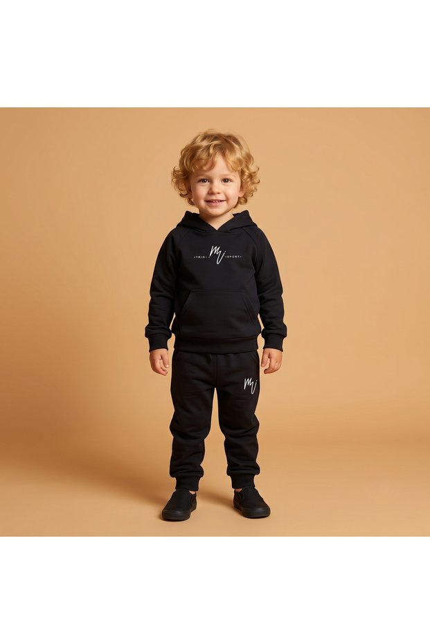 Boy-Girl Baby Child 2 Thread Pocket Printed Hooded Tracksuit Set