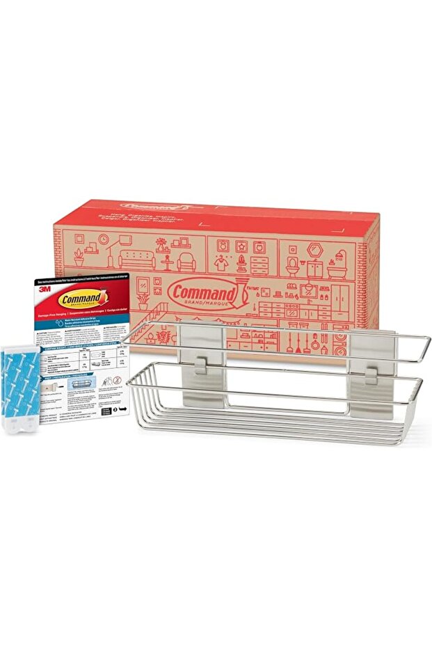 Command Shower Caddy Satin Nickel with Water Resistant Command Strips, Bathroom Organizer, Holds up