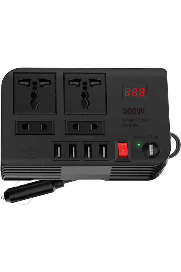 300W Car Power Inverter DC 12V/24V to 220V AC with 4 USB Ports Fast Charging with 2 Universal Sockets with Multifunctional LED Display Photovoltaic Inverter