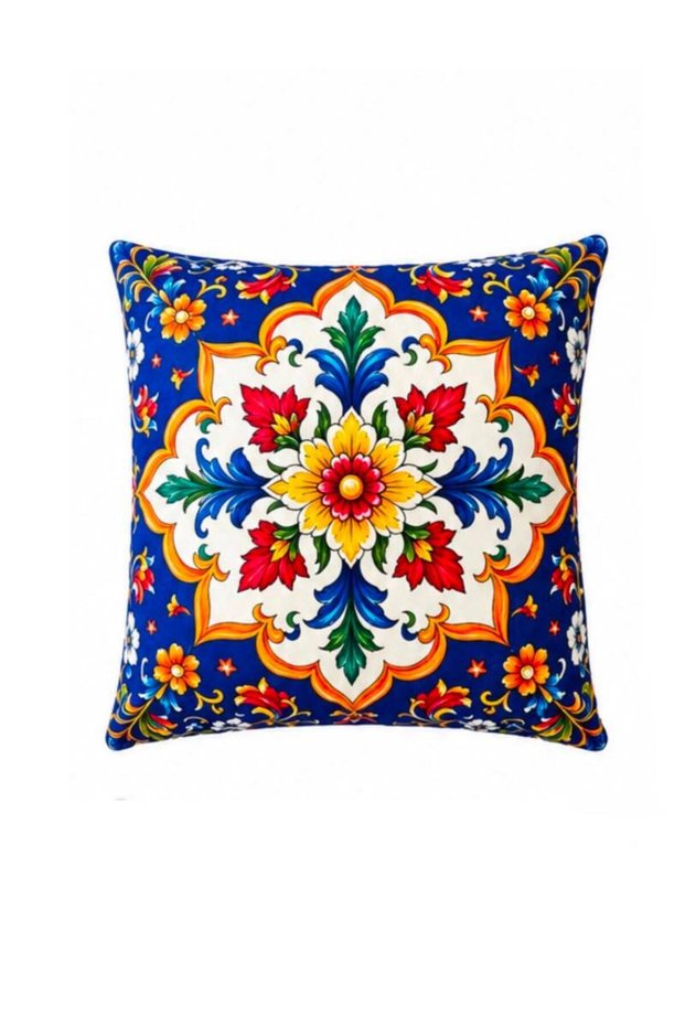Vibrant Boho Soft Digital Printed Suede Fabric Throw Pillow Cover (40 X 40 cm) (1 Pc)