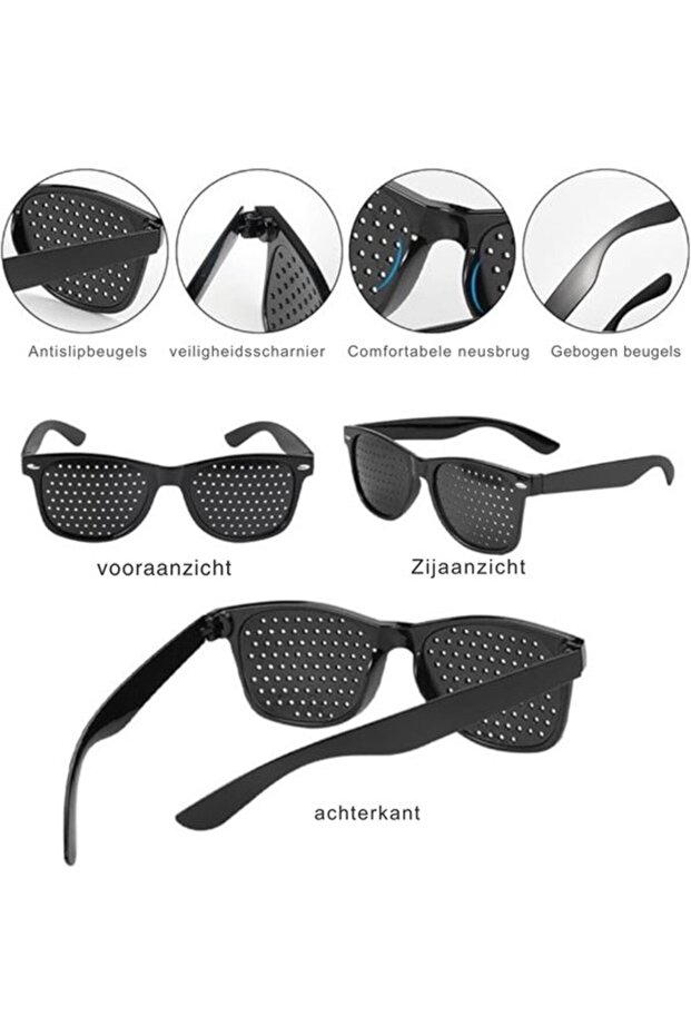 Pinhole Glasses – 4-Pair – Eye Training – Foldable Frames – Black
