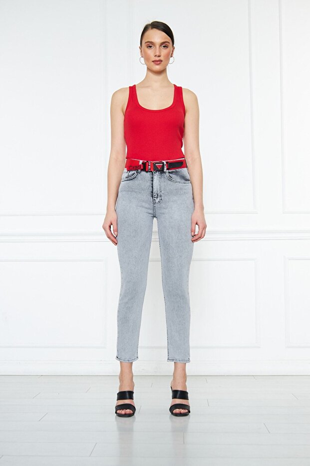 Women's Gray High Waist Lycra Mom Jeans