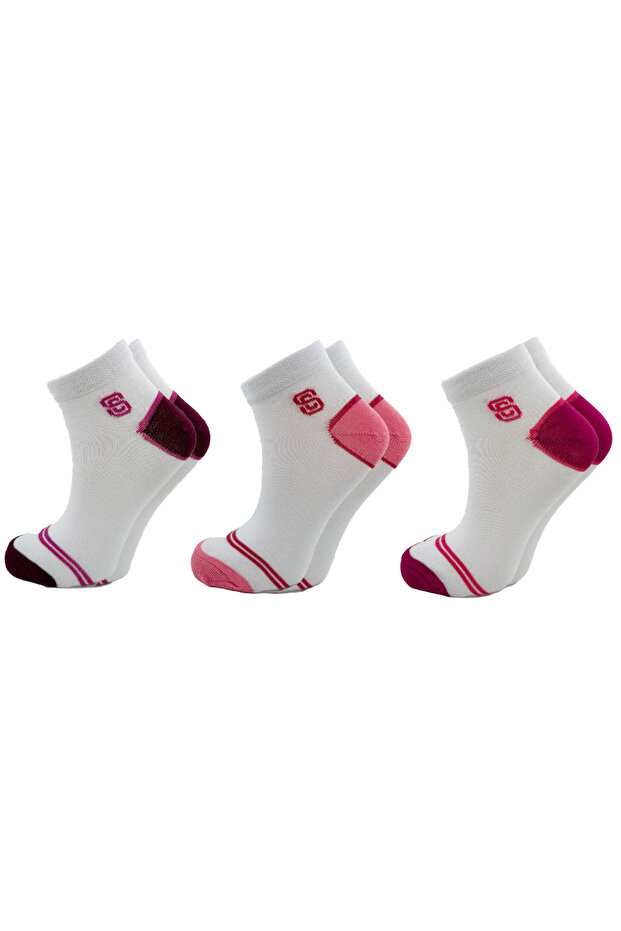 Women's Summer Short Booties Socks 6 Pairs White Pink Fuchsia Purple Hoop Patterned 35-40