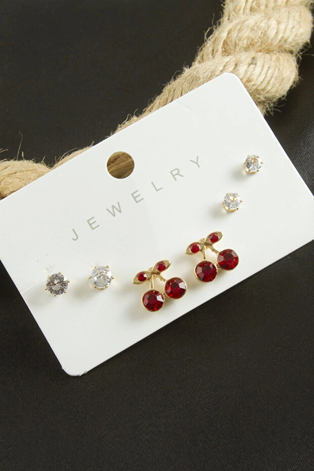 6 Pieces Cherry Zircon Stone Earrings