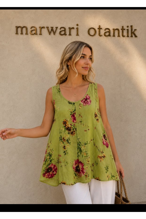 Women's Italian Loose Linen Sleeveless Blouse 40-52 Sizes