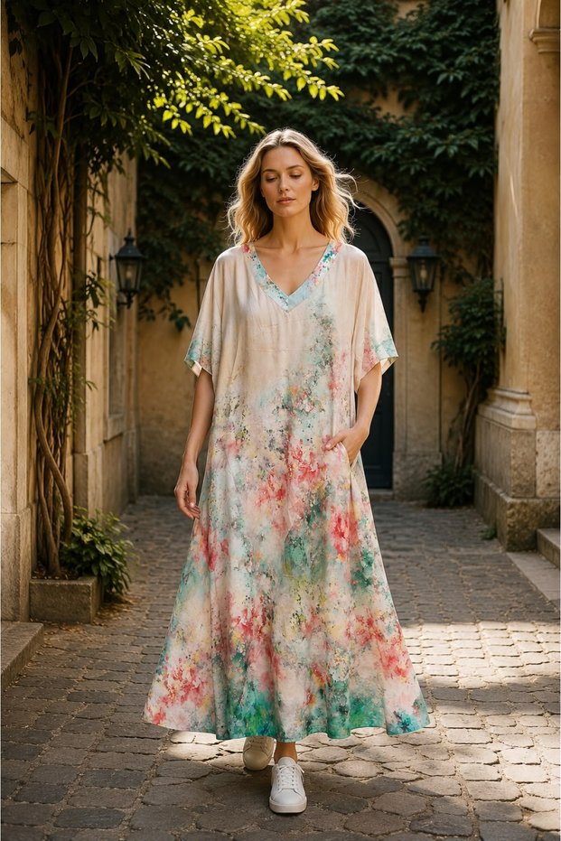 Rochie maxi cu maneca tip fluture si buzunare cod ES11849