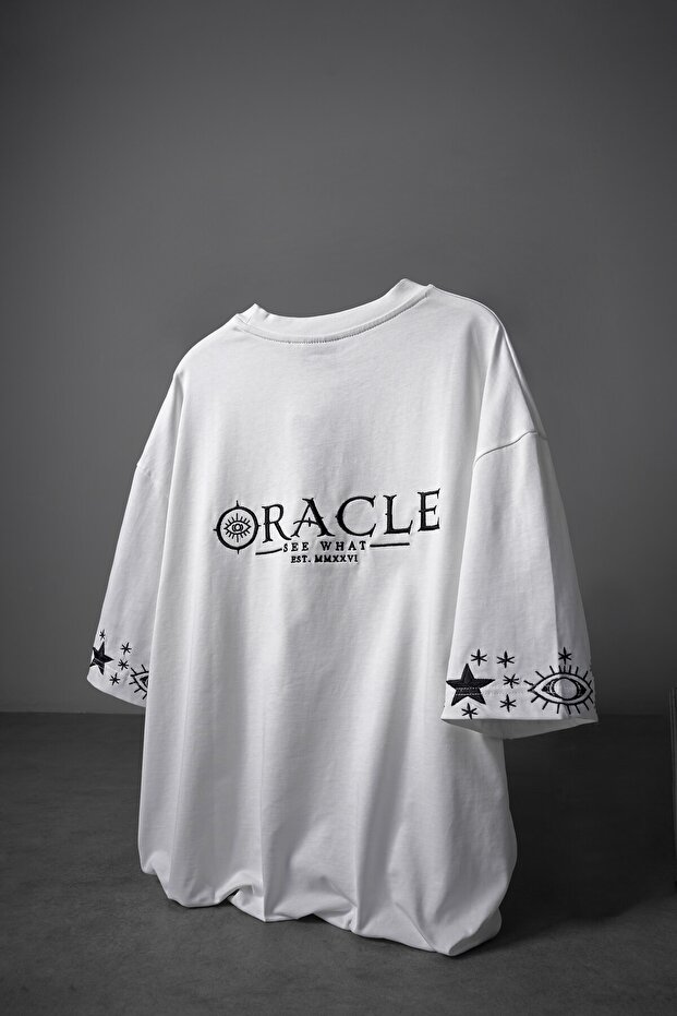 Men's White Oracle Embroidered Oversize Tshirt