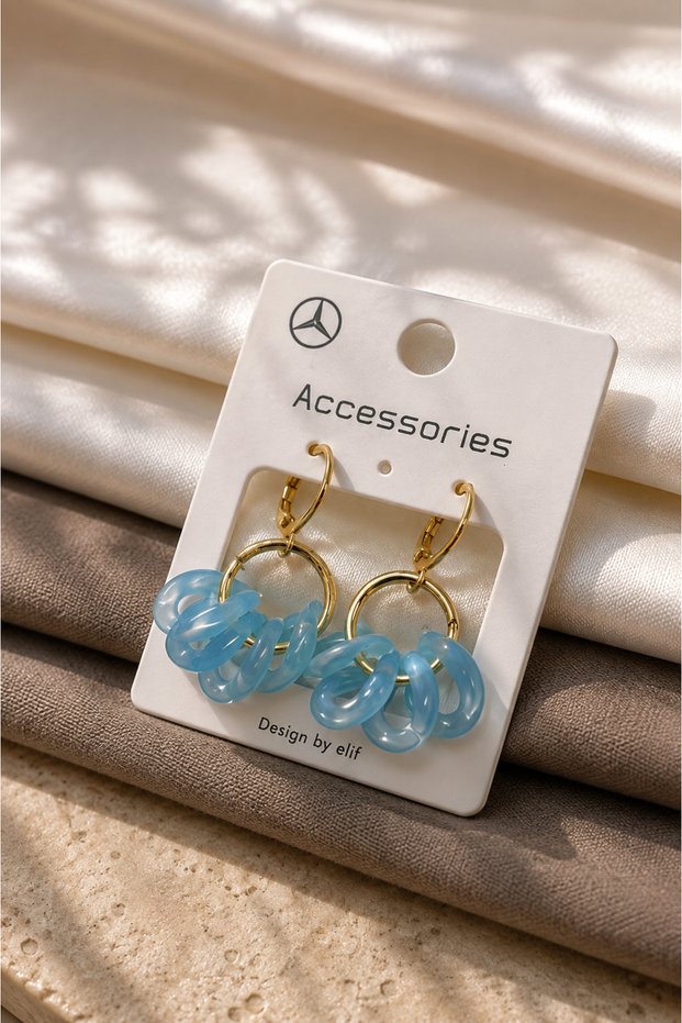 Ice Blue Design Earrings | Ice Blue Transparent Beaded Women's Earrings with Gold Color Detail