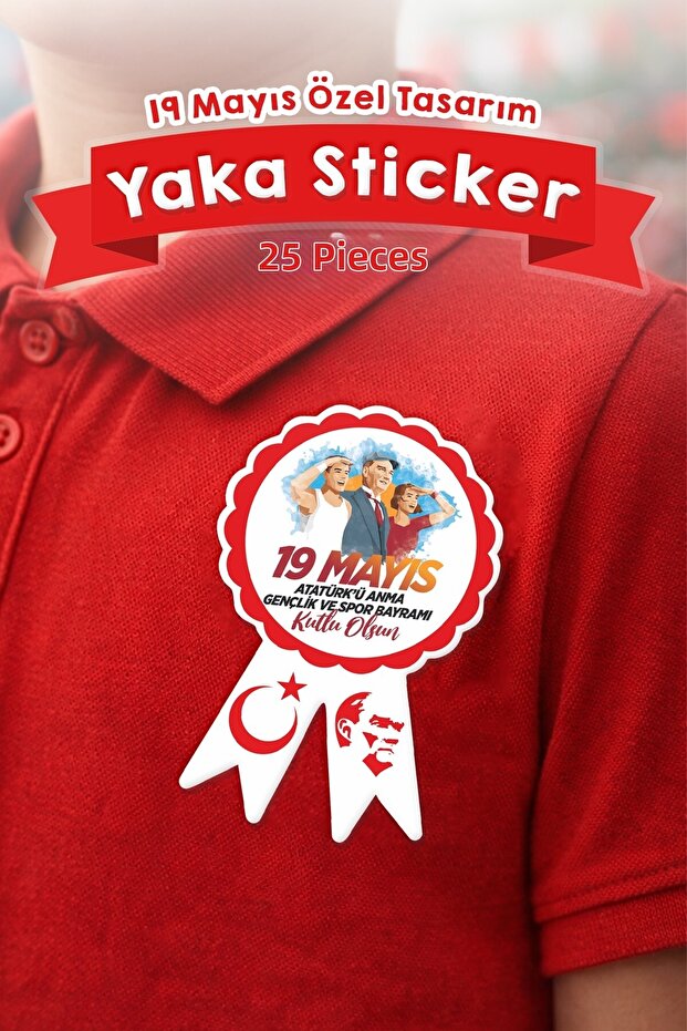 19 May Special Lapel Sticker (Kokart) – Atatürk Themed Adhesive Badge – 25 Piece Set, School Event