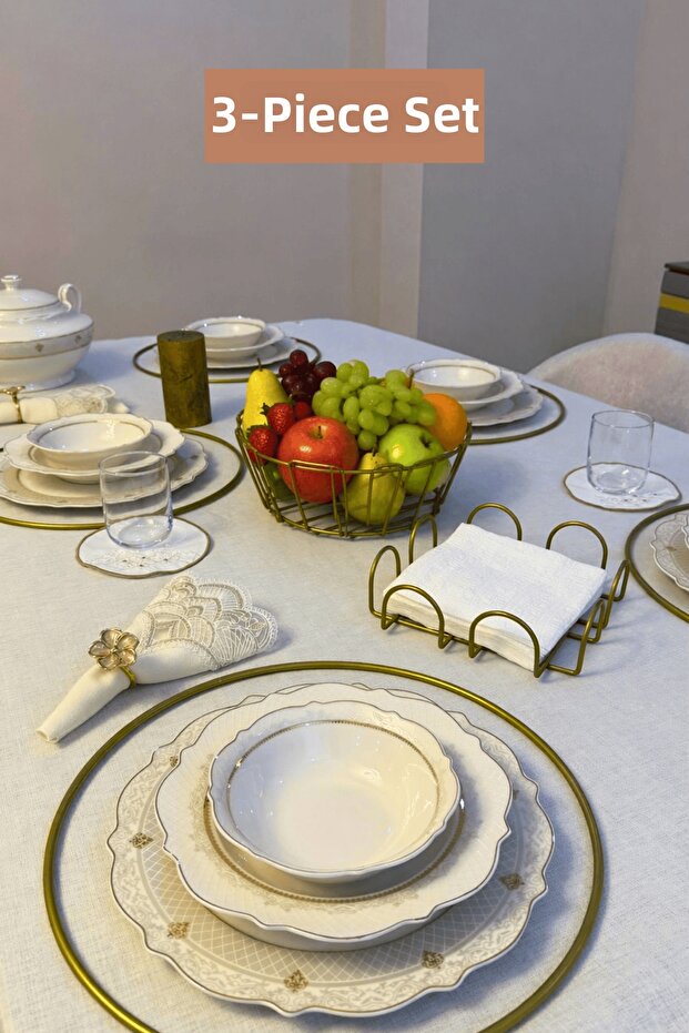 3-Piece Set Matte Gold 6-Piece Supla Square Napkin Holder Oval Corner Fruit Basket Kitchen Set