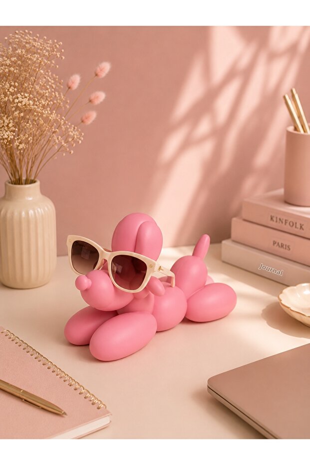 Decorative Glasses Stand Pink Dog Figurine Premium Office Desk Decor