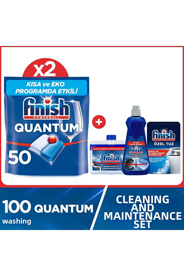 Quantum 100 Tablet Dishwasher Detergent (50x2) + Cleaning and Maintenance Set