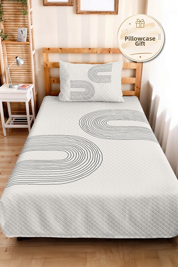 Geometric White Young Room Single Pique Set - Modern Black 160X220 cm Quilted Bedspread