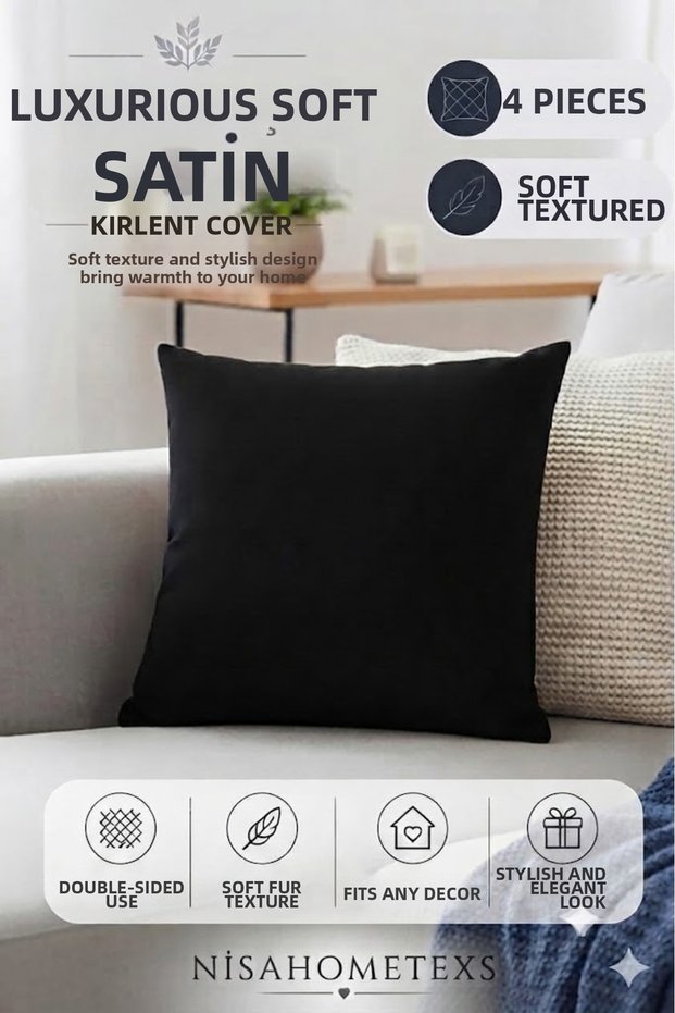 4 Pieces Black Soft Textured Velvet Living Room Cushion Cover 45 X 45 cm (with Zipper)
