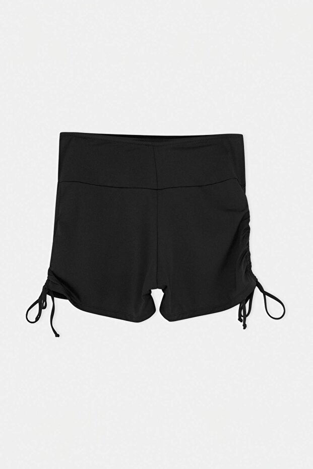 Siyah Yüksek Bel Yanları Bağlamalı Şort Silüet Bikini Altı TBBSS26CR00021 - 6
