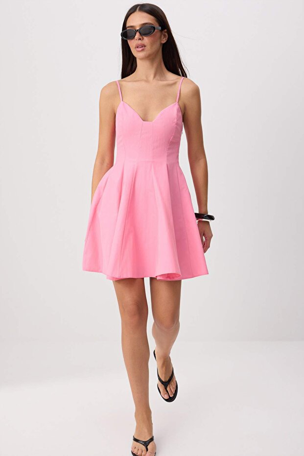 Pembe Eteği Belden Açılan Kısa / Mini Dokuma Elbise TWOSS26EL00190