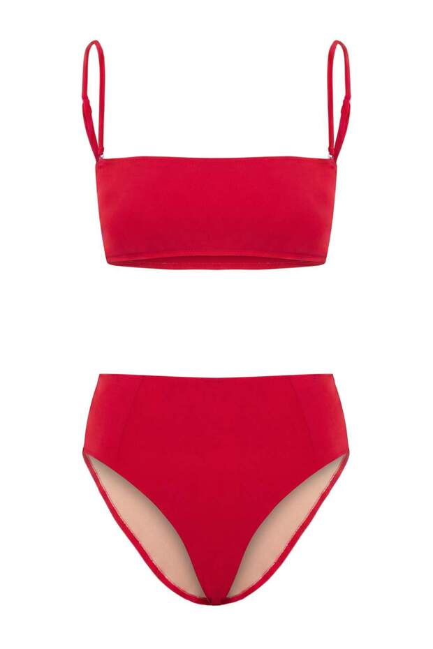 Kırmızı Straplez Kaplı Yüksek Bel Hipster Bikini Takımı TBESS22BT0018 - 6