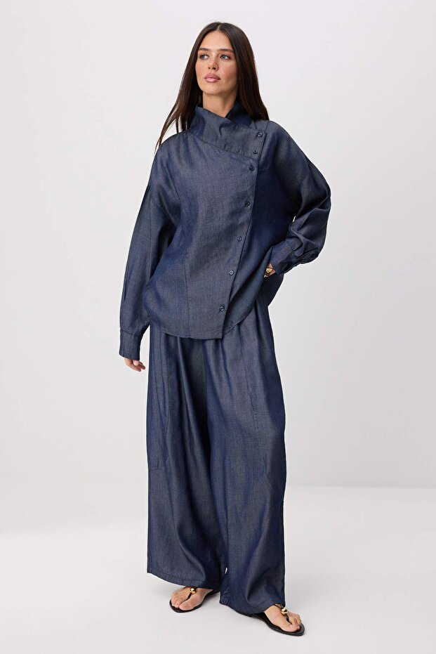 Koyu Mavi Gömlek Pantolon Denim Alt - Üst Takım TWOSS26AU00272