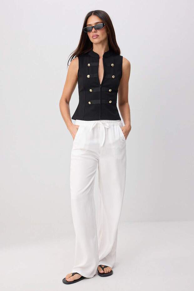 Ekru %100 Tencel Yüksek Bel Wide Leg Jeans TWOSS26JE00333 - 1