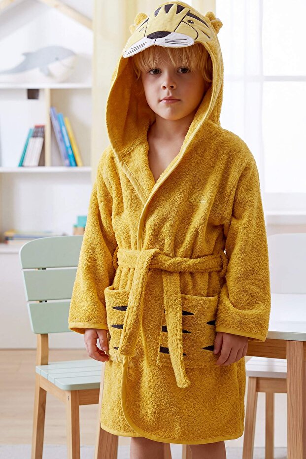 Boy's Bathrobe with Yellow Tiger Figure Tphss26Oz00002