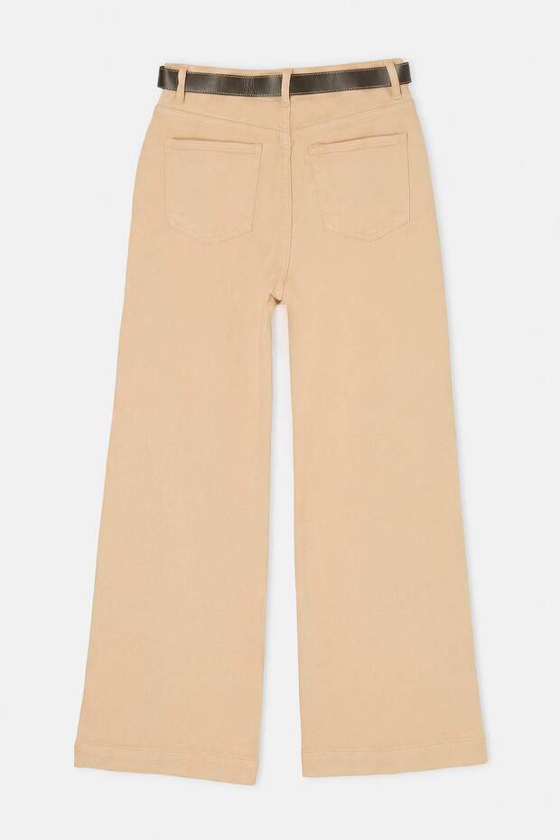 Bej Kemerli Yüksek Bel Orta Esnek Wide Leg Jeans TWOSS26JE00211 - 2