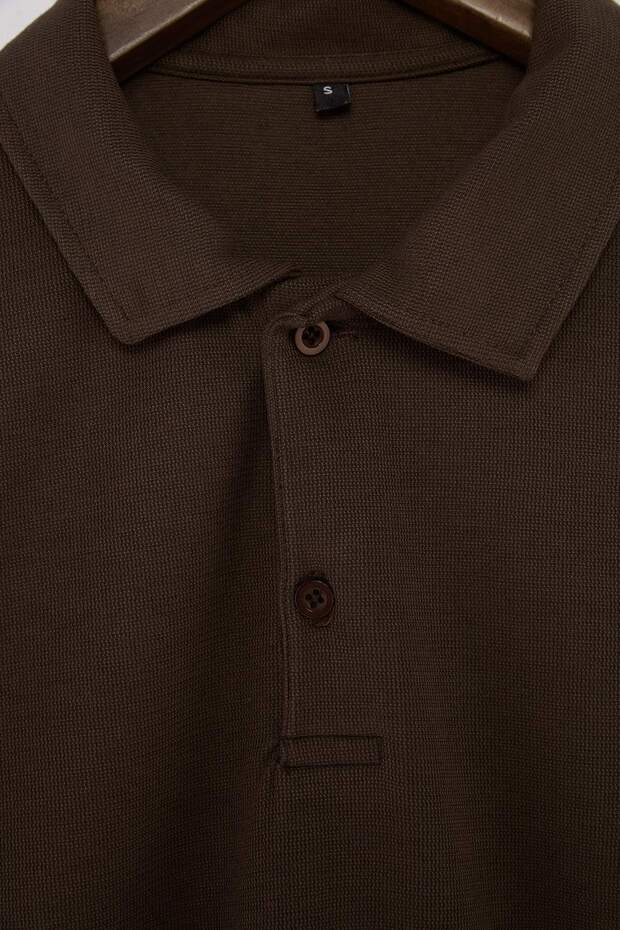 Kahverengi Regular/Normal Kesim Dokulu Polo Yaka T-shirt TMNSS26PO00047 - 5