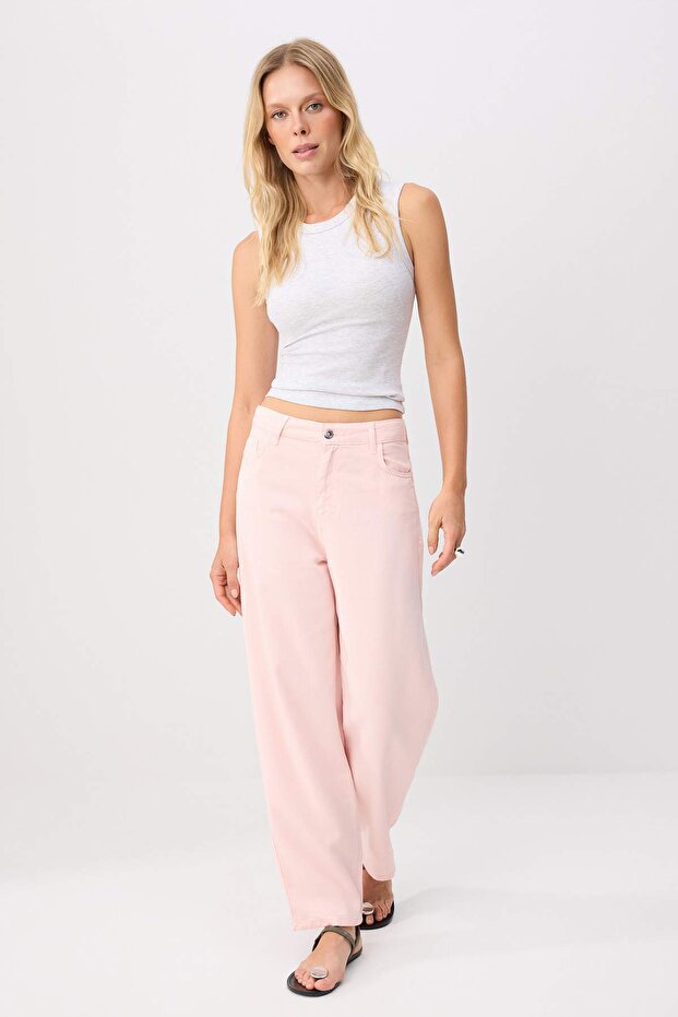 Pembe %100 Tencel Yüksek Bel Barrel Jeans TWOSS26JE00344